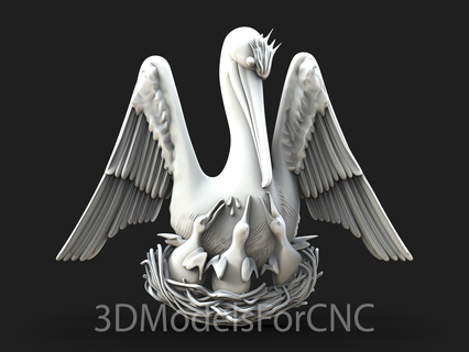 3d model stl file cnc router laser & printer pelican feeding babies animals birds family love nest pelicans 3d print model - Mito3D