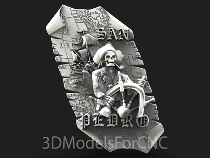 3d modèle stl fichier cnc routeur laser imprimante pirate squelette san pedro homme uniforme Saint pierre voilier carte gouvernail smoking 3d print model - Mito3D