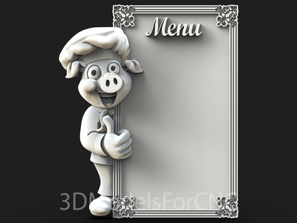 3d modello stl file cnc router laser stampante ristorante menù cartello 3 maiale chef 3d print model - Mito3D