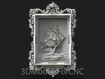 3d model stl file cnc router laser & printer sailing ship 7 sky ocean waves 3d print model - Mito3D