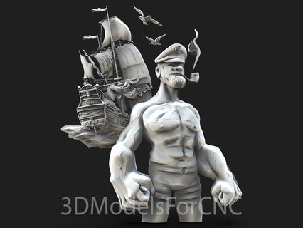 3d model stl file cnc router laser & printer sailing ship sailman man muscle seagulls 3d print model - Mito3D