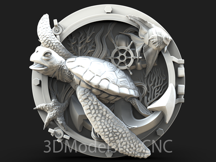 3d model stl file cnc router laser & printer sea life 1 animals ocean moorish idol turtle starfish algae rudder 3d print model - Mito3D