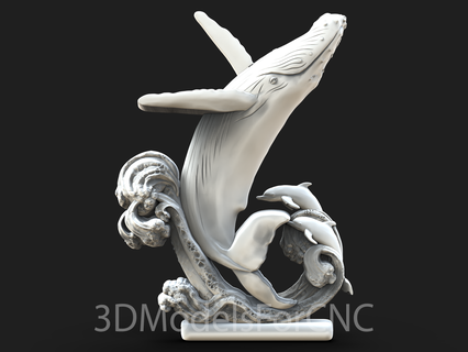 3d Modell stl Datei cnc Router Laser Drucker Meer Leben 6 Tiere Ozean Wal Delfine Wellen 3d print model - Mito3D