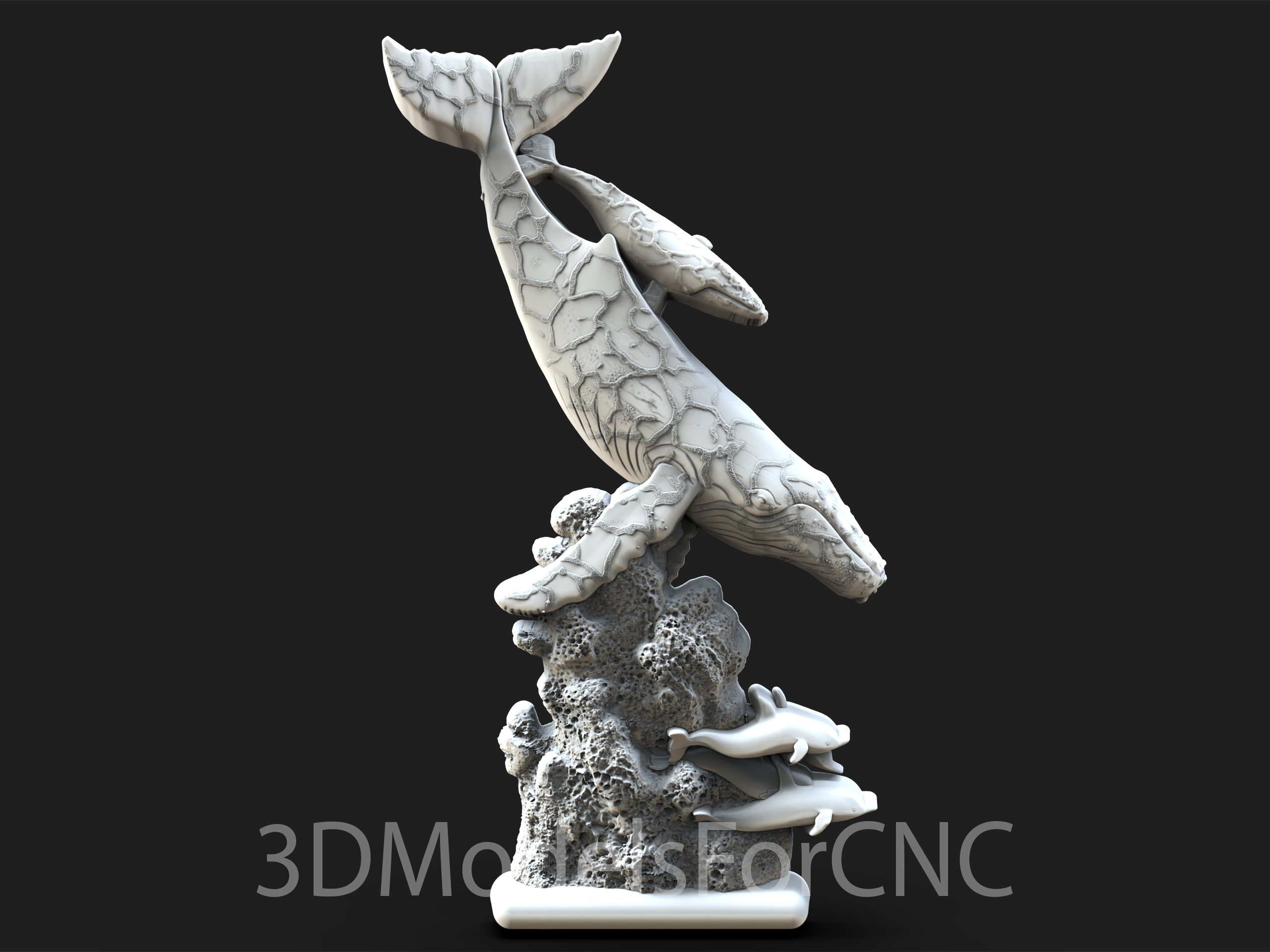 3d modèle stl fichier cnc routeur laser imprimante mer vie 7 bébé baleines animaux océan dauphins coraux 3D print model - Mito3D