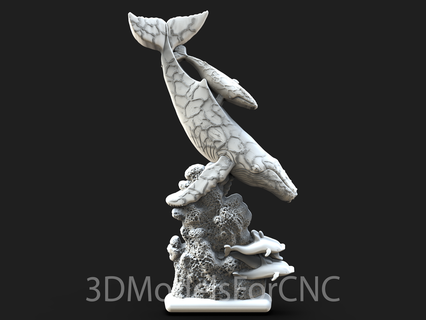 3d modèle stl fichier cnc routeur laser 3d imprimante mer vie 7 bébé modèle baleines animaux océan dauphins coraux 3d print model - Mito3D
