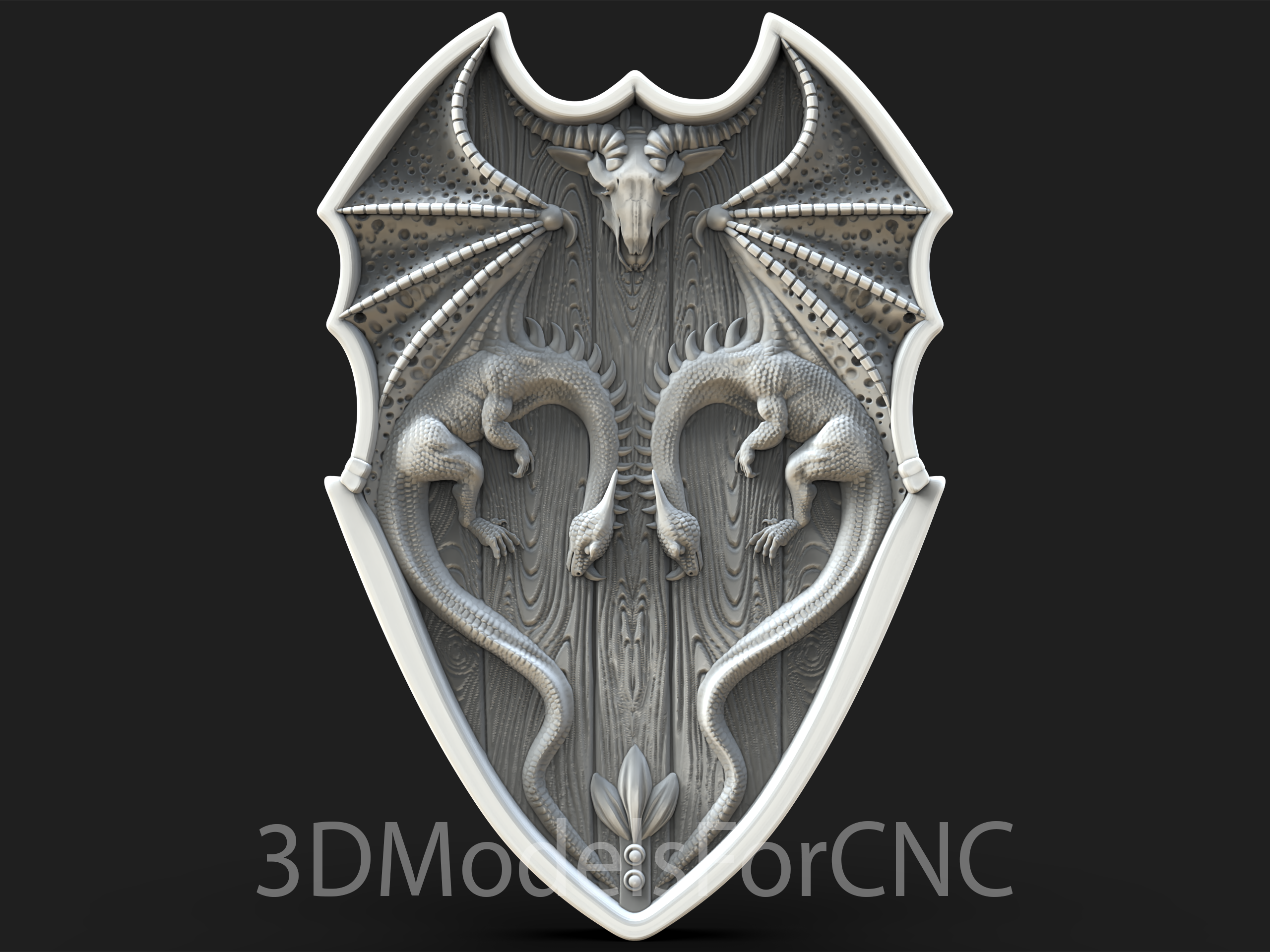 3d model stl dosya cnc yönlendirici lazer yazıcı kalkan ejderhalar kafatası boynuz 3D print model - Mito3D