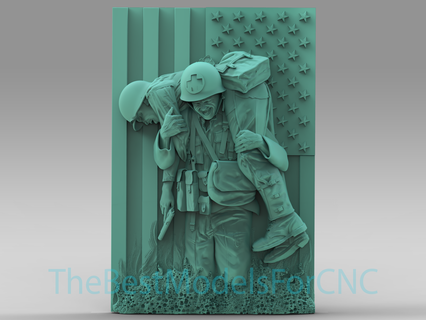 3d model stl file cnc router laser & 3d printer soldier rescuing another soldier model soldie american flag rescuing  3d print model - Mito3D