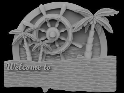 3d model stl file cnc router laser & printer steering wheel palm trees Art tree welcome sign 3d print model - Mito3D