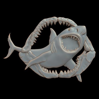 3d modèle stl fichier cnc routeur laser imprimante 1396 requin art bas relief soulagement impression 3d print model - Mito3D