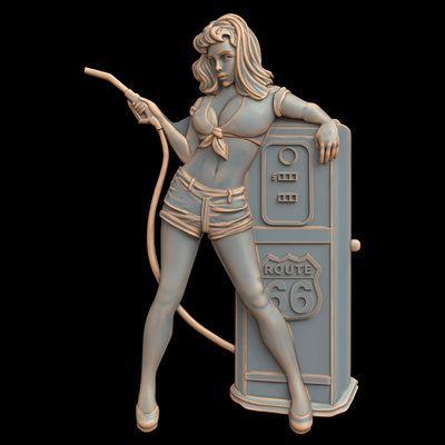 3d model stl file cnc router laser & printer 2266 gas pump girl art 2266 bas-relief relief printing 3d print model - Mito3D