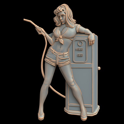 3d model stl file cnc router laser & printer 2267 gas pump girl art 2267 bas-relief relief printing 3d print model - Mito3D