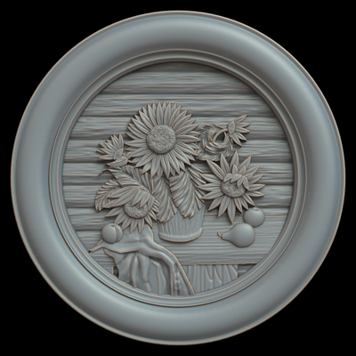 3d model stl file cnc router laser & printer 2414 sunflowers art 2414 bas-relief relief printing 3d print model - Mito3D