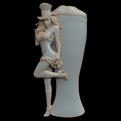 3d model stl file cnc router laser & printer 2416 beer girl art 2416 bas-relief relief printing 3d print model - Mito3D