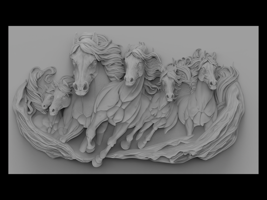 3d model stl file cnc router laser & printer horses art animals herd 3d print model - Mito3D