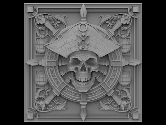 3d model stl file cnc router laser & printer pirate skull ship wheel panel art 3d print model - Mito3D