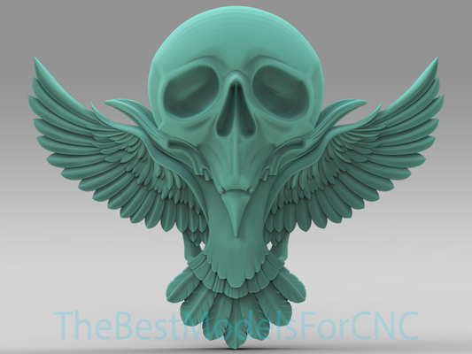 3d model stl file cnc router laser & printer raven skull head art 3d print model - Mito3D
