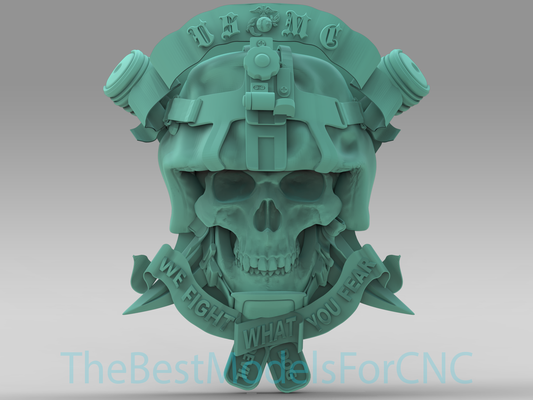 3d model stl file cnc router laser & printer skull usmc art 3d print model - Mito3D