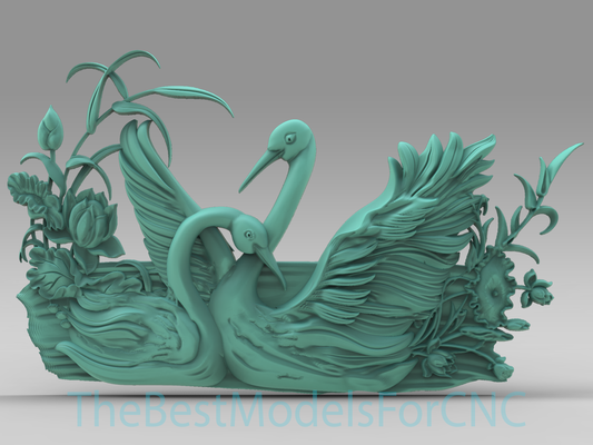 3d model stl file cnc router laser & printer swans on lake art 3d print model - Mito3D