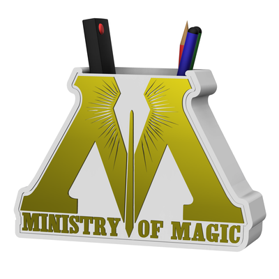 3d multicolor logo sign desk organizer - ministry of magic home harry potter wizard wizarding world hogrwarts voldemort avada kadavra ron weasley hermione granger 3d print model - Mito3D