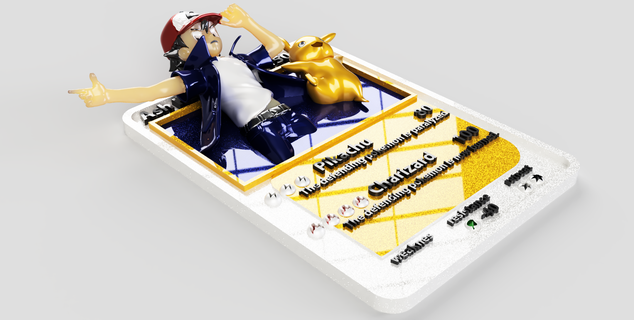3d pokemon tarjeta ceniza entrenador tarjetas juguetes juego niños resina precio impresión sitio Pikachu 3d print model - Mito3D