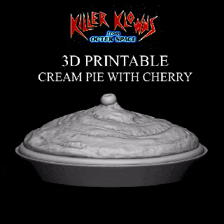 3d printable cream pie cherry killer klowns cake toy prop toys candy 80s collectible extraterrestrial sweet actionfigure dessert creampie killerklowns killerklownsfromouterspace kkfos killerklown klown 3d print model - Mito3D