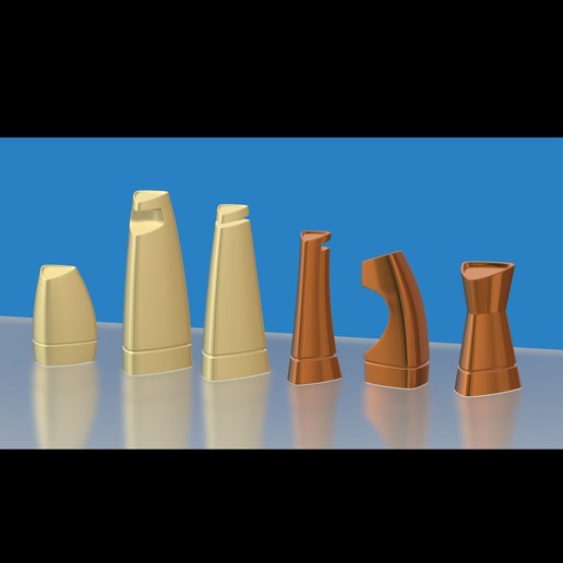 3d printable modern chess set stl obj 3mf print model game abstract metal pawn lukewarm queen bishop rook knight 3D print model - Mito3D