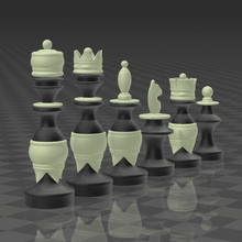 3d printable original chess pieces stl 3mf obj game modern abstract print metal pawn king queen bishop rook knight 3d print model - Mito3D