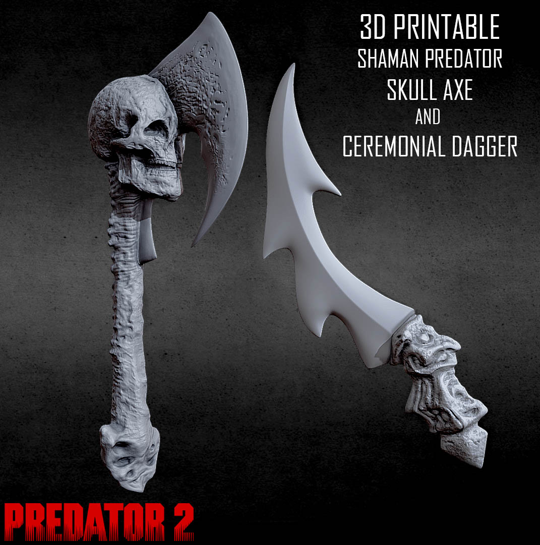 3d imprimible chamán depredador cráneo hacha ceremonial daga yautja alfa cuchillo arma hueso guadaña batalla medieval infierno hoz espada fuego presa cazador junglas 3D print model - Mito3D