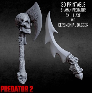 3d yazdırılabilir şaman yırtıcı kafatası balta tören hançer avcısı Yautja alfa bıçak silah kemik silahı tırpan savaş Ortaçağa ait cehennem orak ağzı bıçaklı Av orman 3d print model - Mito3D