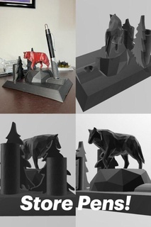 3d printable wolf diorama pen holder - add touch wild desk printing file stl functional art organization home decor geometric 3d print model - Mito3D