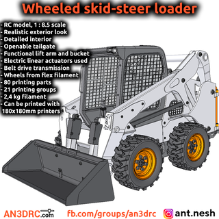 3d printed rc wheeled skid steer loader 1 85 scale an3drc Game wheel bobcat jcb hitachi bruder print model construction vehicle 3d print model - Mito3D