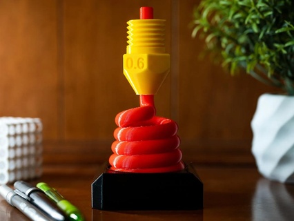 3d printing nozzle sculpture assembly award display extruder filament plastic printception stand trophy sculptures 3d print model - Mito3D