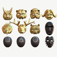 3d squid game mask bundle model collection series vip golden owl boss tiger panther buffalo bear deer eagle lion waiter henchman squidgame lowpoly gameready gamedev animal netflix 3d print model - Mito3D
