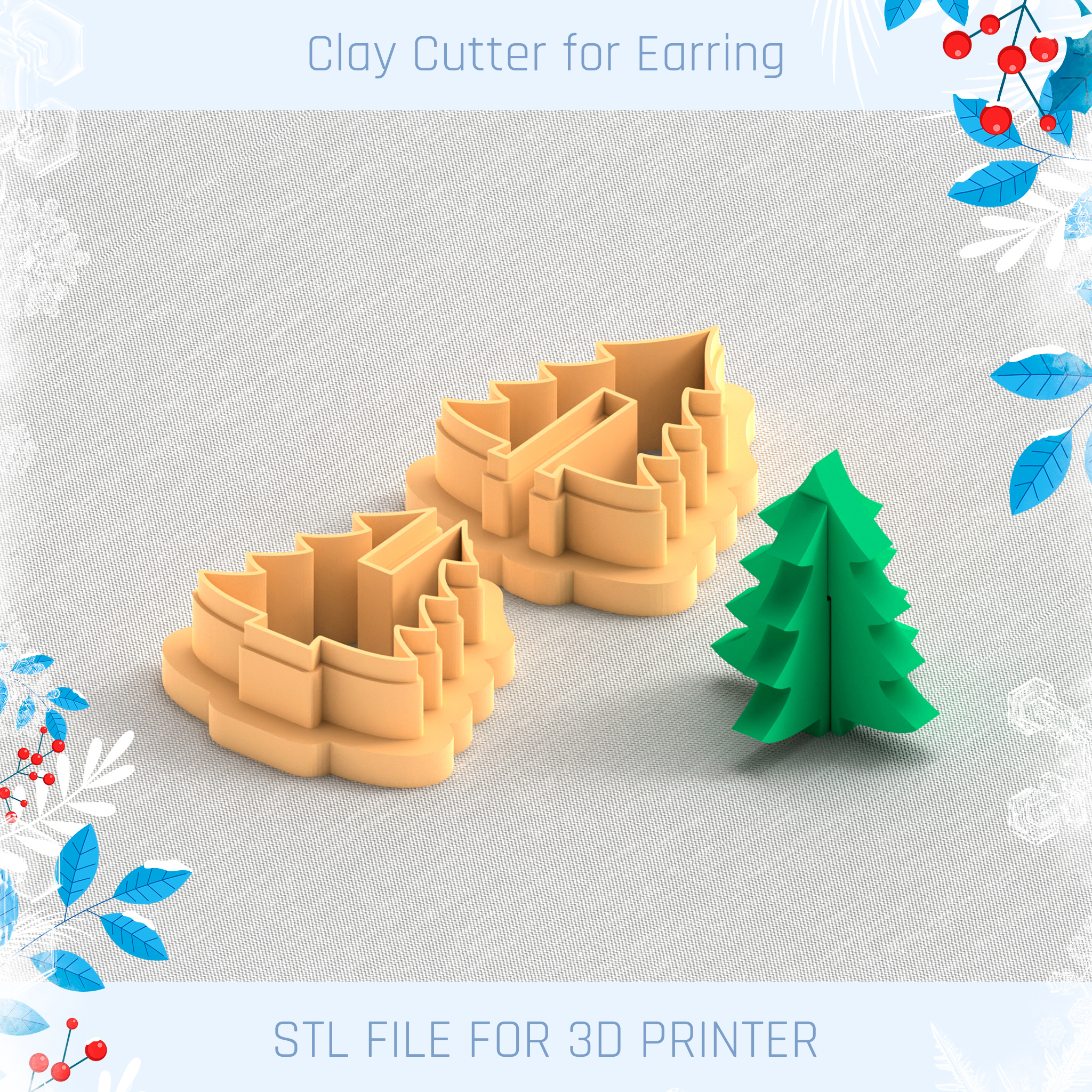 3d tree christmas polymer clay cutter Jewelry tools earring stl jewelry cutters new year winter 3D print model - Mito3D