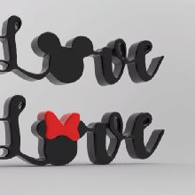 3d palabra amor Mickey pasará Arte valentin ornamento popular escritorio pc minimalista clásico disney 3d print model - Mito3D