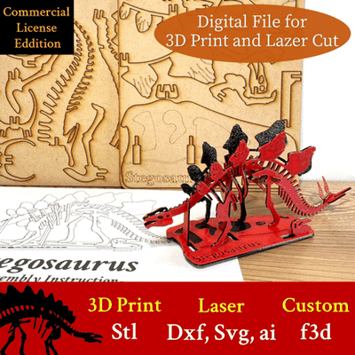 3dino puzzle classic style stegosaurus set commercial license edition art 3d dino dinosaur puzzles kit card lasercutting laser 3d print model - Mito3D