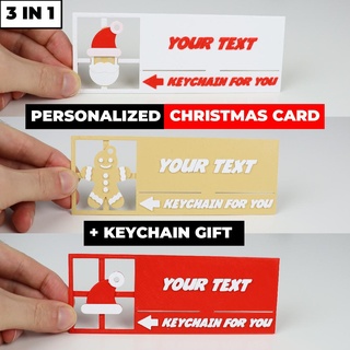 3in1 personalizado Navidad tarjeta + llaveros pan jengibre regalo llavero Papa Noel sombrero 3d print model - Mito3D