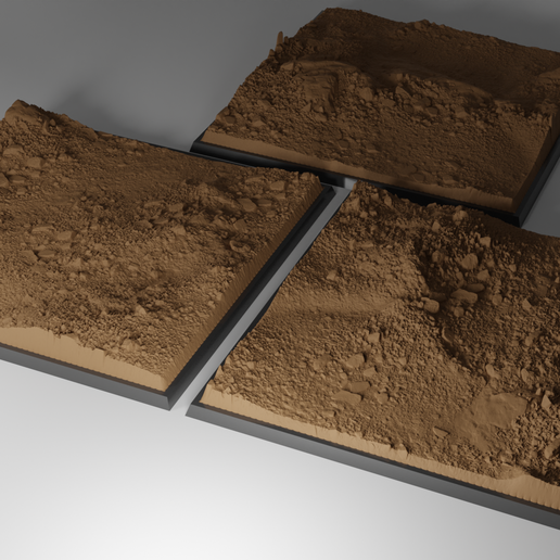 3x 130mm square base rocky ground 3D print model - Mito3D