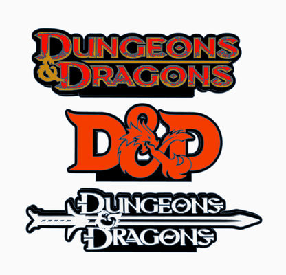 3x masmorras dragões logotipo exibição by maniacmancave3d d borda jogos estante decoração espaço masculino nerd 3d print model - Mito3D