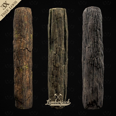 3x tree logs - bark diorama miniature models lumberjack log plank wood axe handsaw tabletop games dungeons dragons hand tool revell scale 3d print model - Mito3D