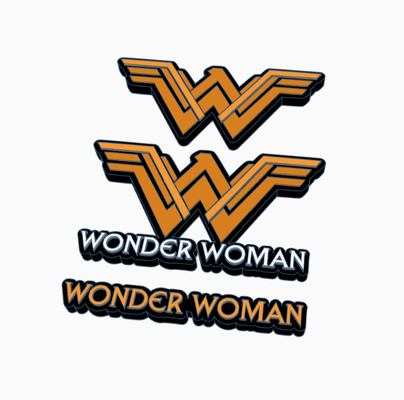 3x merveille femme logo afficher by maniacmancave3d justice ligue batman superman éclat dc bandes dessinées étagère décor film homme cavernes 3d print model - Mito3D