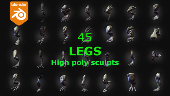 45 Beine poly formt Fuß Monster Grusel Kitbash Pack Dämon Ork Oger Troll Anatomie Zombie Drachen Fischmann 3d print model - Mito3D