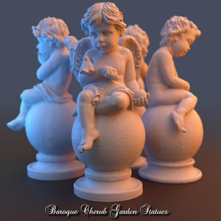 4 barok melek Bahçe heykeller heykel Şirin mermer Sanat küre taş kanatlar flüt kuş elma 3d print model - Mito3D