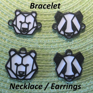 4 bear panda necklaces bracelets earrings jewelry bracelet necklace earring ears neck strap pendant art black white geometrical line animal bears cute 3d print model - Mito3D