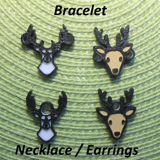 4 deer necklaces bracelets earrings jewelry bracelet necklace earring ears neck strap pendant art black white geometrical line animal horn wood 3d print model - Mito3D