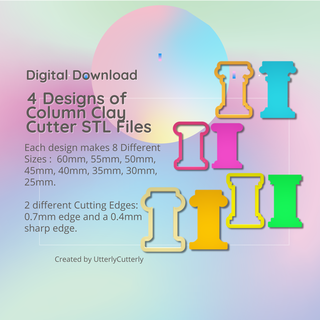 4 designs column clay cutter - ancient greek roman stl digital file download- 8 sizes 2 versions Jewelry earring polymer geometric embossed hexagon utterlycutterly utterly cutterly cookie fondant organic shape indie fashion 3d print model - Mito3D