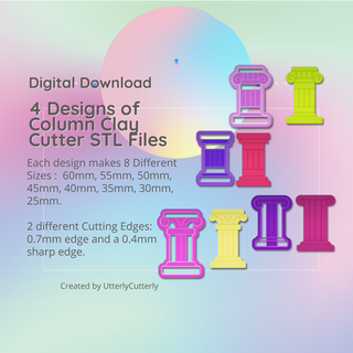 4 designs column clay cutter - ancient greek roman stl digital file download- 8 sizes 2 versions Jewelry earring polymer geometric embossed hexagon utterlycutterly utterly cutterly cookie fondant organic shape indie fashion 3d print model - Mito3D