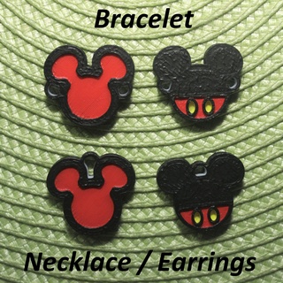 4 Disney 1 colares pulseiras brincos joalheria pulseira colar brinco orelhas pescoço alça pingente arte Preto branco linha chaveiro mickey macaco Skellington minnie 3d print model - Mito3D