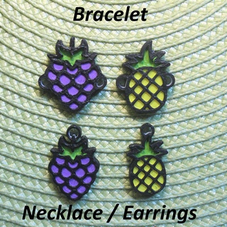 4 fruit 1 necklaces bracelets earrings jewelry bracelet necklace earring ears neck strap pendant art black white line keychain grape pineapple fruits 3d print model - Mito3D