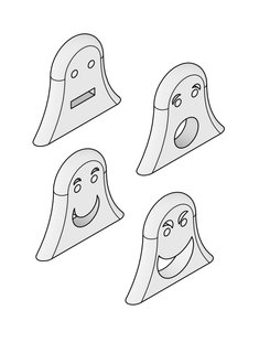4 Geister Stand aufhängen Halloween gruselig Grusel Dekoration Gesichter 3d print model - Mito3D